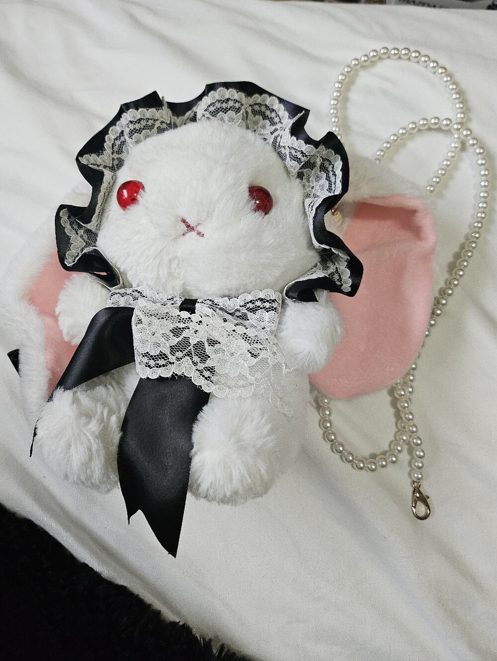 White Lolita Style Rabbit Plushie Cross Body Bag